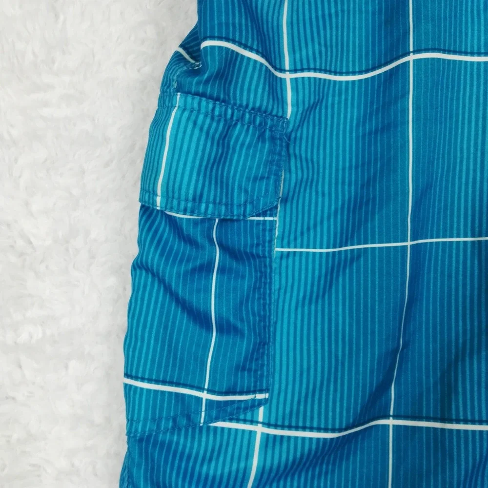 Ocean Pacific OP Mens Swim Shorts  Trunks Cargo Pockets Teal Blue Grid M